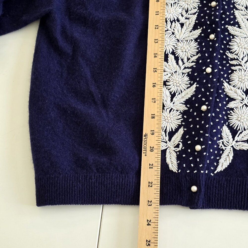 Vtg Embellished Beaded 1960s Cardigan Womens 44 L Blue Lined Floral Art To Wear - Picture 9 of 16